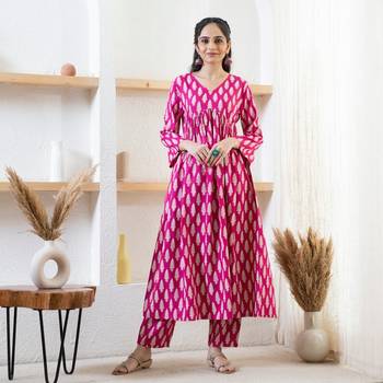 Designer Pink Floral Printed Rayon Angrakha Kurti & Palazzo Set For Womens & Girls 1