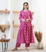 Designer Pink Floral Printed Rayon Angrakha Kurti & Palazzo Set For Womens & Girls