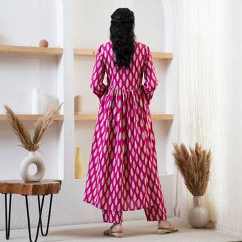 Designer Pink Floral Printed Rayon Angrakha Kurti & Palazzo Set For Womens & Girls 2
