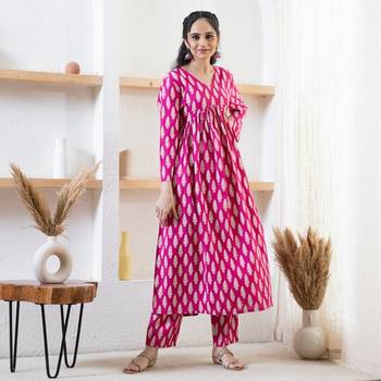 Designer Pink Floral Printed Rayon Angrakha Kurti & Palazzo Set For Womens & Girls 5