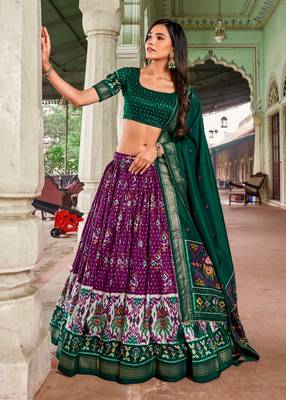 Women's Tussar Silk With Patola Print And Foil Work Lehenga Choli Set 1