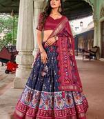 Women's Tussar Silk With Patola Print And Foil Work Lehenga Choli Set