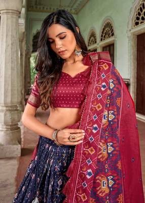 Women's Tussar Silk With Patola Print And Foil Work Lehenga Choli Set 2