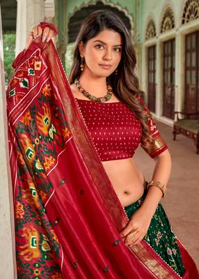 Women's Tussar Silk With Patola Print And Foil Work Lehenga Choli Set 2