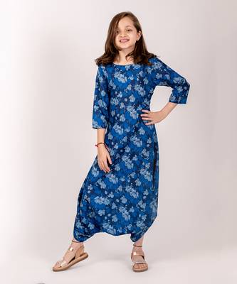 Blue cotton rayon dhoti jumpsuit 1