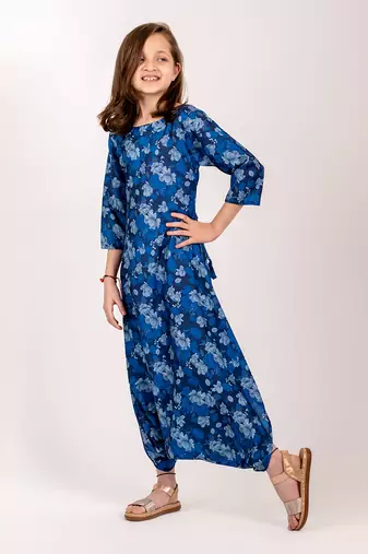 Blue cotton rayon dhoti jumpsuit