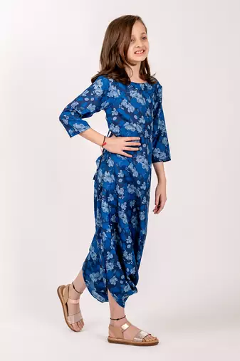 Blue cotton rayon dhoti jumpsuit