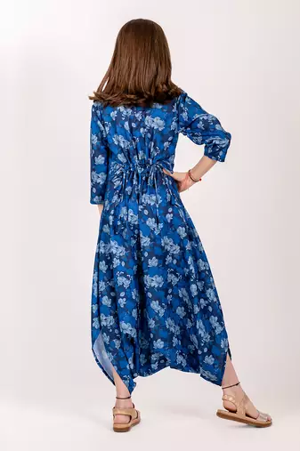 Blue cotton rayon dhoti jumpsuit