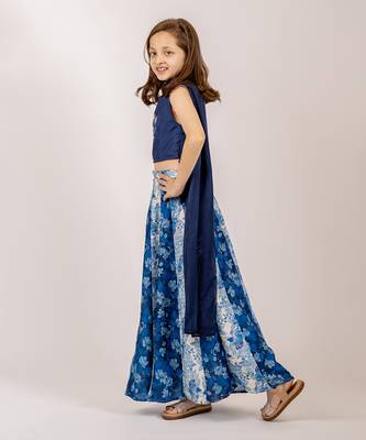 Navy Blue Floral Print Lehenga Choli for Girls Festive Wear 3