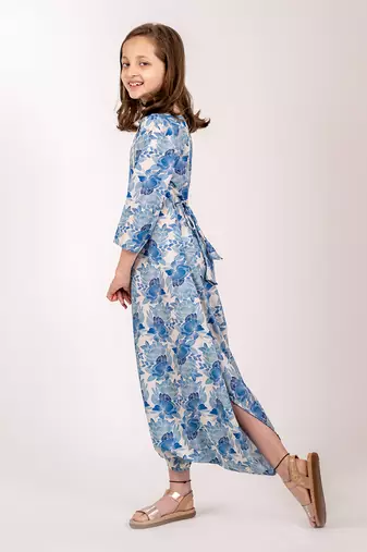 Cream & blue cotton rayon  dhoti jumpsuit