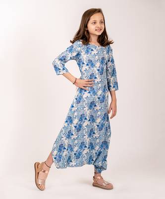 Cream & blue cotton rayon  dhoti jumpsuit 3