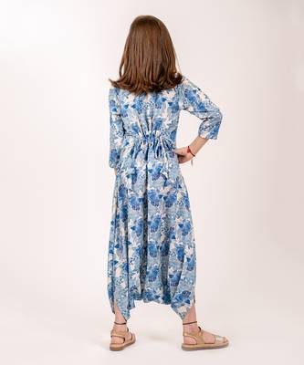 Cream & blue cotton rayon  dhoti jumpsuit 5