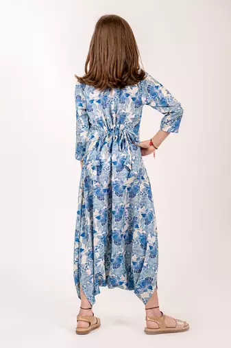 Cream & blue cotton rayon  dhoti jumpsuit