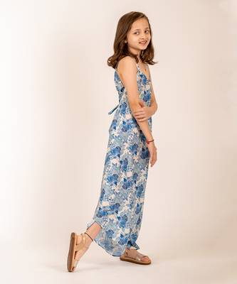 Cream & blue cotton rayon  palazzo jumpsuit 2