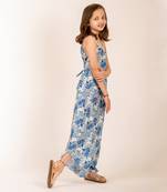 Cream & blue cotton rayon  palazzo jumpsuit