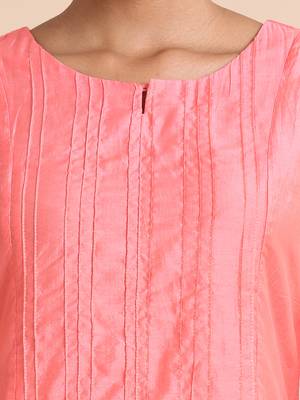 Hassu's women salmon elbow sleeves cotton silk thread work regular fit calf length kurta set - with dupatta 3