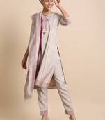 Hassu's women light brown 3/4th sleeves chanderi silk regular fit calf length kurta set - with dupatta