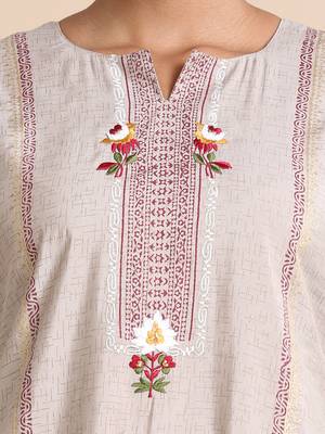 Hassu's women light brown 3/4th sleeves chanderi silk regular fit calf length kurta set - with dupatta 3