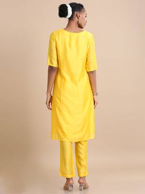 Hassu's women sunshine elbow sleeves cotton silk thread work regular fit calf length kurta set - with dupatta 2