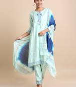 Hassu's women green 3/4th sleeves chanderi silk regular fit calf length kurta set - with dupatta