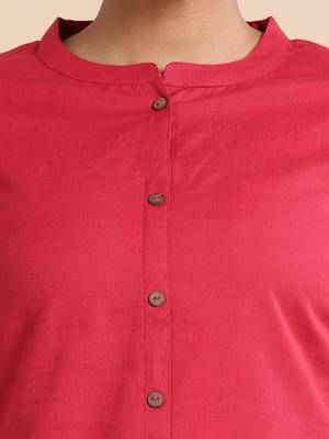 Hassu's women maroon 3/4th sleeves cotton solid regular fit hip length kurta 4