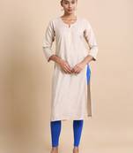 Hassu's women garden brown 3/4th sleeves chanderi chikankari regular fit calf length kurta