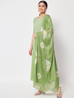 Pista colour designer partywear kurti with dupatta for girlish looks 1