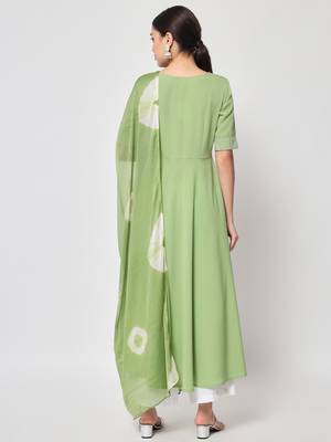 Pista colour designer partywear kurti with dupatta for girlish looks 2
