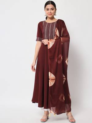Wine colour designer partywear kurti with dupatta for girlish looks 1