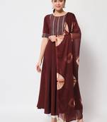 Wine colour designer partywear kurti with dupatta for girlish looks