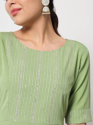 Pista colour designer partywear kurti with dupatta for girlish looks 3