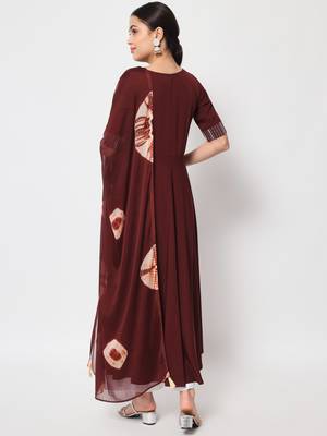 Wine colour designer partywear kurti with dupatta for girlish looks 2