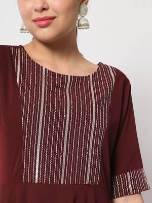Wine colour designer partywear kurti with dupatta for girlish looks 3