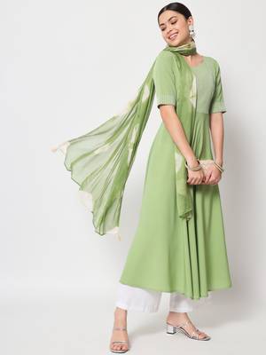 Pista colour designer partywear kurti with dupatta for girlish looks 4