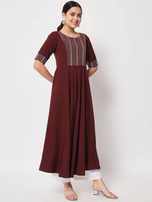 Wine colour designer partywear kurti with dupatta for girlish looks 4