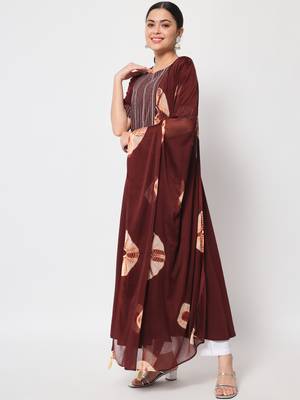 Wine colour designer partywear kurti with dupatta for girlish looks 5
