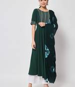 Green colour designer partywear kurti with dupatta for girlish looks