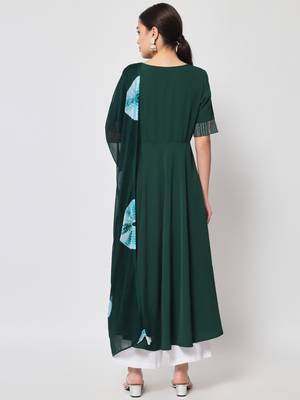 Green colour designer partywear kurti with dupatta for girlish looks 2