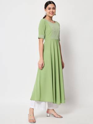 Pista colour designer partywear kurti with dupatta for girlish looks 5