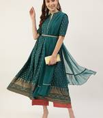 Teal blue colour designer partywear kurti with dupatta for girlish looks