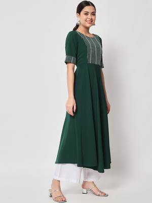 Green colour designer partywear kurti with dupatta for girlish looks 5