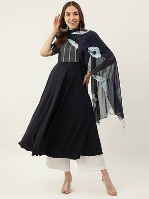 Blue colour designer partywear kurti with dupatta for girlish looks 1