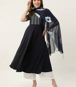 Blue colour designer partywear kurti with dupatta for girlish looks