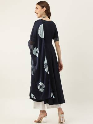 Blue colour designer partywear kurti with dupatta for girlish looks 2
