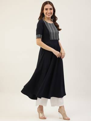 Blue colour designer partywear kurti with dupatta for girlish looks 5
