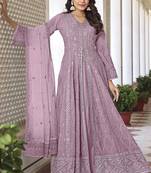 Partywear heavy sequance with thread embroidery work pink colour anarkali suit