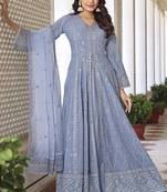 Partywear heavy Sequinwith thread embroidery work blue colour anarkali suit