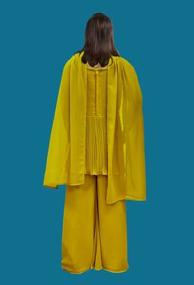 White Button Mustard Yellow Georgette Kurta Palazzo salwar suit for kids Girls 2