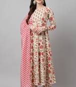 Designer printed white colour partywear girlish dress