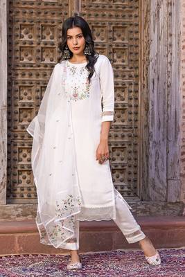 White colour fancy and girlish partywear embroidered party suit 1